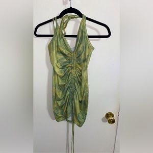 Casual lace up shirred tie dye mini dress